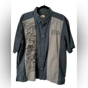 Men’s Authentic Harley-Davidson Button Down Shirt, XL,  Dark Blue & Gray